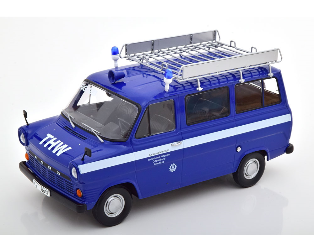 Hot Wheels - Ford Transit Bus THW Köln, mit Dach-Gepäckträger 1965-1970 blau/weiß -